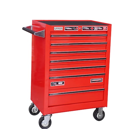 Urrea Roller Cabinet, 7 Drawer, Red, Steel, 27 in W x 39 in D x 18 in H X27M7